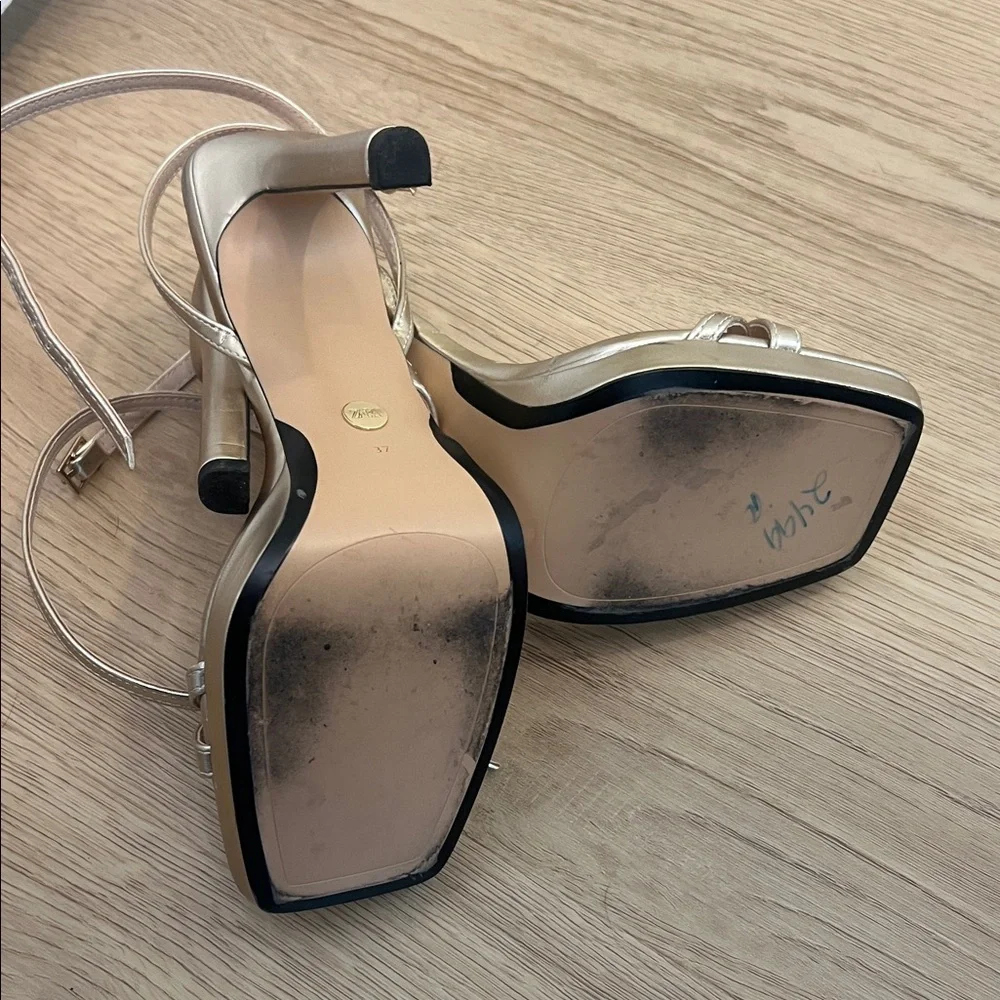 Zara Women's Metallic Gold Heels - Picture 5 of 6